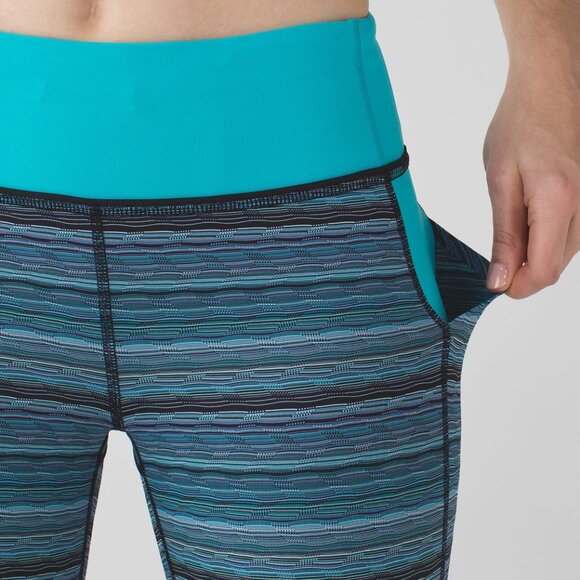 New! NWOT Lululemon Pace Rival Crop leggings / capris / run tights pockets, blue - Picture 4 of 11